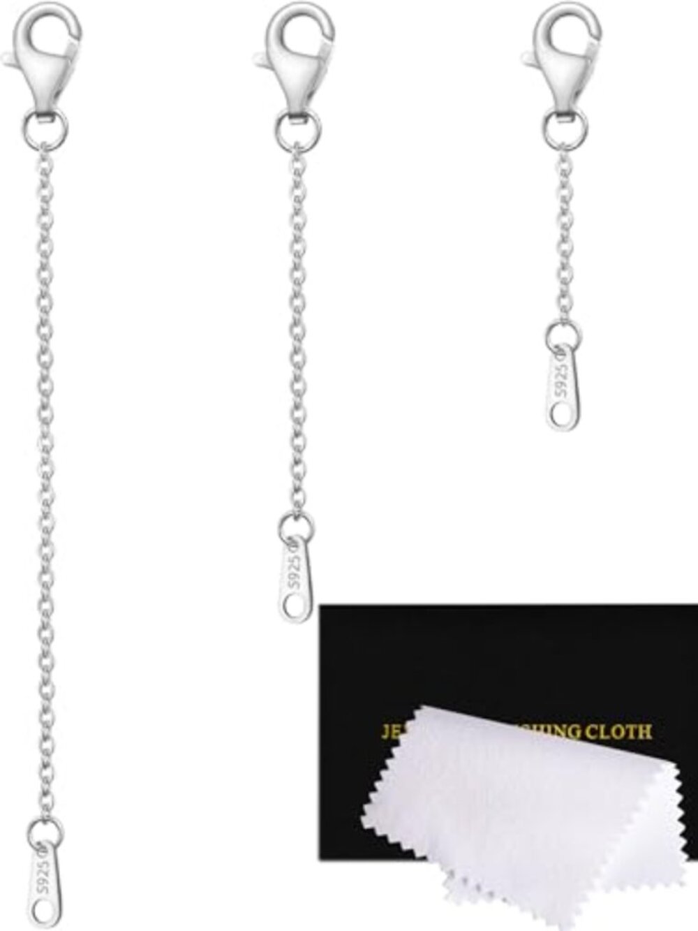 Sterling Silver Necklace Extenders 3 Piece Set 1 2 3 Inch Lobster Clasp